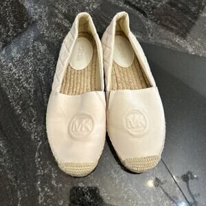 Michael Michael Kors Shoes Womens 6.5 Off White Leather Espadrille Flats MK Logo